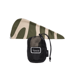Olive and cream striped hair wrap towel with black mesh storage pouch branded Nakie preview #2