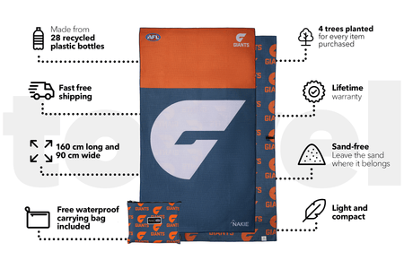 GWS Giants - AFL Recycled Sand Free Beach Towel