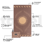 Brown recycled beach towel with celestial sun, moons, stars, and leaf design preview #3