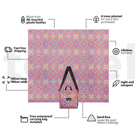 XL Rosy Tides - Recycled Sand Free Beach Towel Double