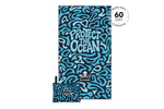 Blue and navy recycled beach towel with abstract water pattern, 