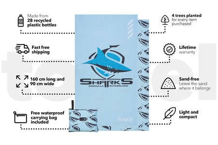 Sharks - NRL Recycled Sand Free Beach Towel